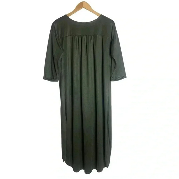 Kaktus Women's Olive Green Microsuede Maxi Dress Hi Low Hem Side Slits Large EUC - Picture 4 of 4